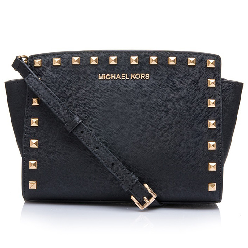 Michael Kors 迈克.科尔斯 女士皮质铆钉笑脸包单肩斜挎包蓝色金钉 小号 30T3GSMM2L