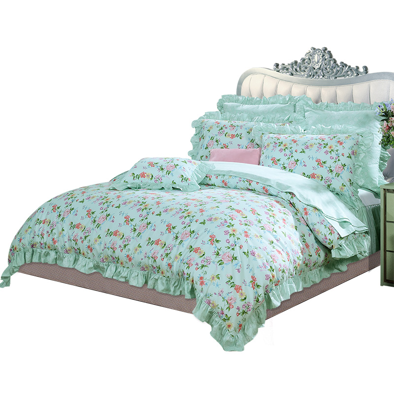 富安娜家纺 馨而乐四件套纯棉斜纹床上用品床单被套 芳草幽梦 绿色
