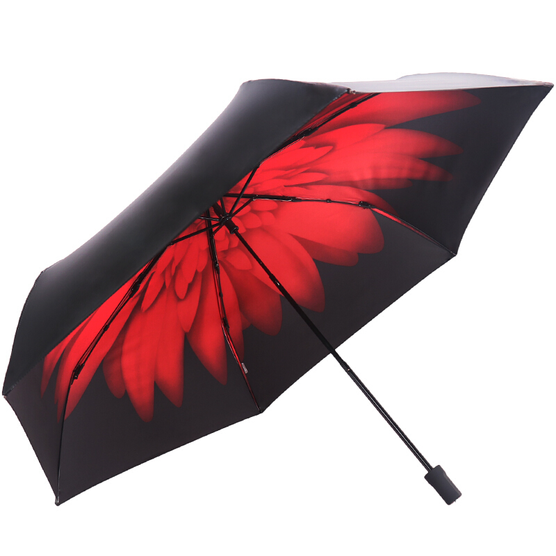 天堂伞 UPF50+碳纤超轻全遮光黑胶朝里转印三折晴雨伞太阳伞 43003