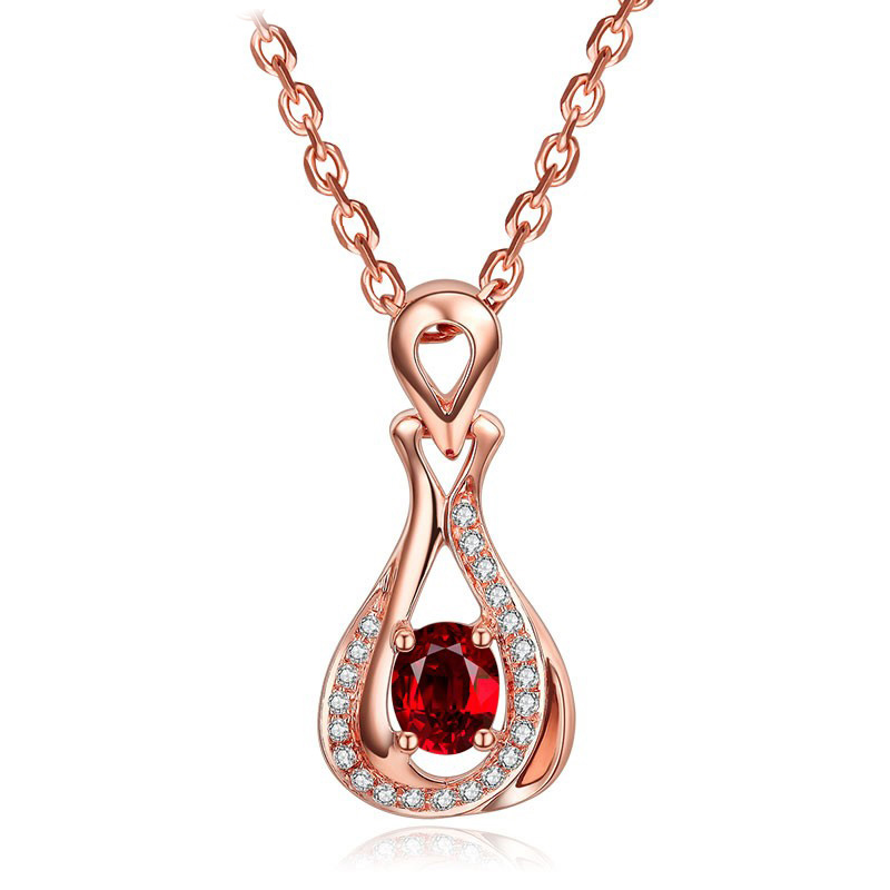 手拉手(Slaso) 玫瑰18K金钻石镶嵌红宝石吊坠 时尚水瓶造型吊坠女款 赠银链
