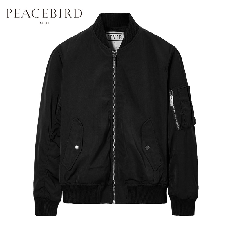 太平鸟男装秋季新款黑色个性植物印花休闲飞行夹克