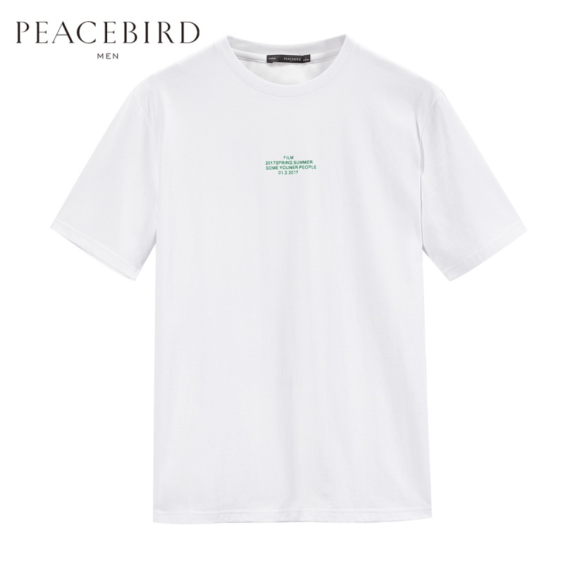 太平鸟男装夏季新款三色个性字母印花宽松短袖圆领T恤