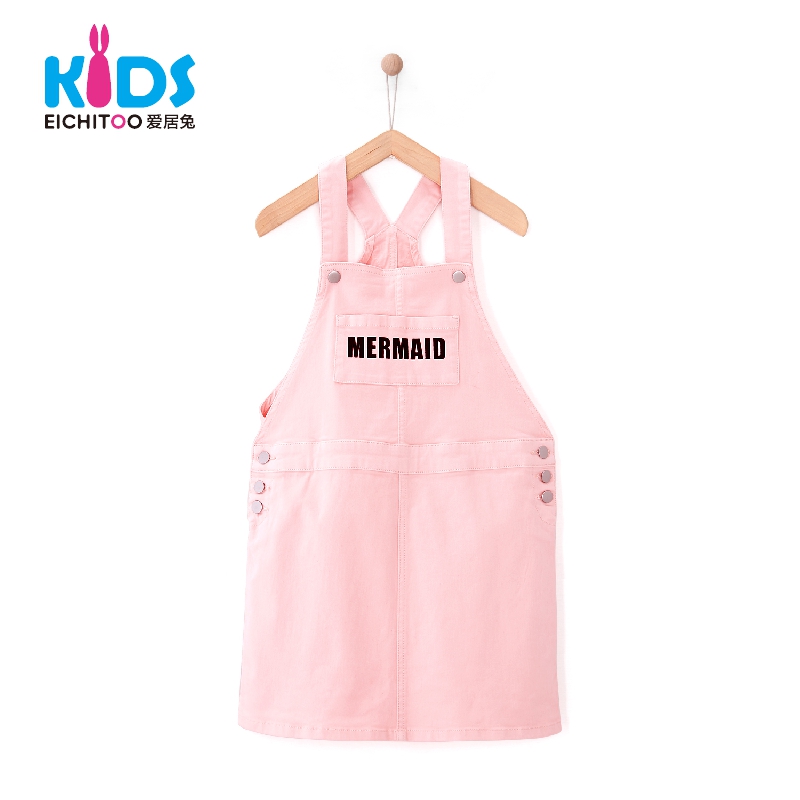 EICHITOO KIDS爱居兔童装2019春季新品女大童时尚印花牛仔背带裙