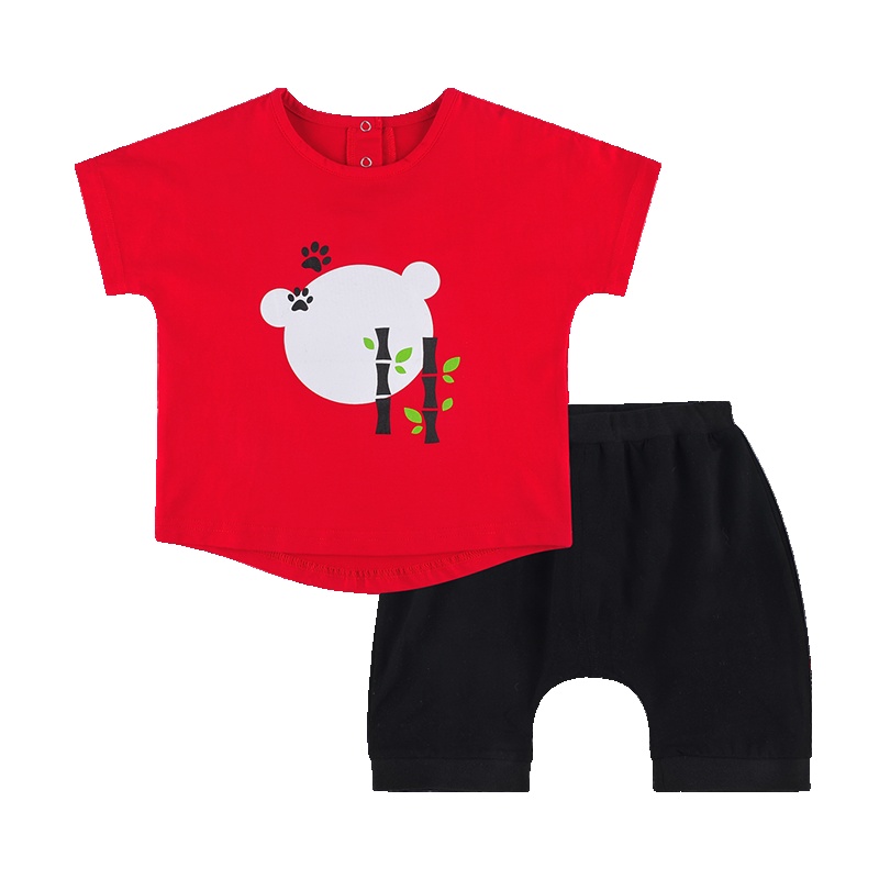 angeeb 宝贝心语 0-4岁宝宝森林熊猫短袖套装 夏季男宝女宝半袖两件套