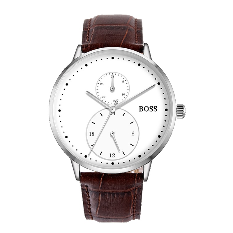 BOSS手表时光系列 时尚白色面三针独立日历表盘 皮带男士石英腕表BX08.1.3.1.1.10