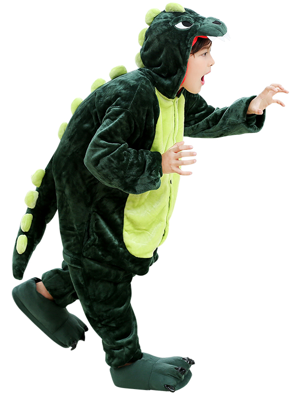 南极人秋冬季儿童卡通连体睡衣珊瑚绒女童男孩恐龙动物加厚保暖宝宝睡袋（小恐龙）