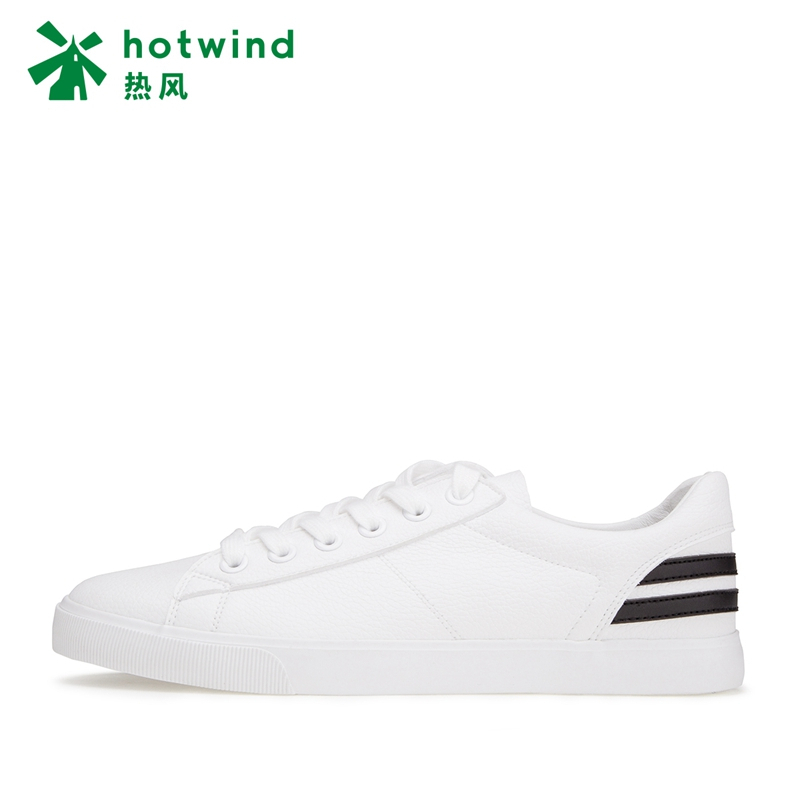 热风hotwind2018新款小白鞋男厚底 百搭时尚系带男士休闲板鞋简约H14M7116