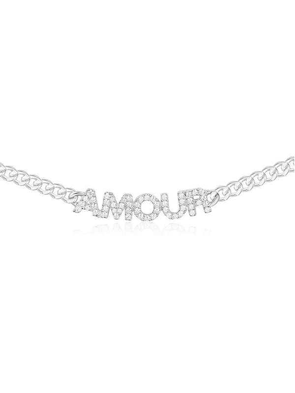 【apm MONACO】字母锁骨链AMOUR时尚吊坠新款925银项链镶钻女士毛衣链颈链法式