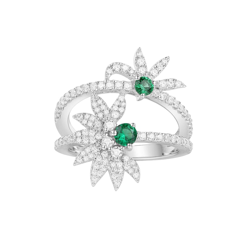 apm MONACO薄荷绿晶钻花形925银戒指人气高贵百搭女士指环奢华贵族首饰A18653XKG