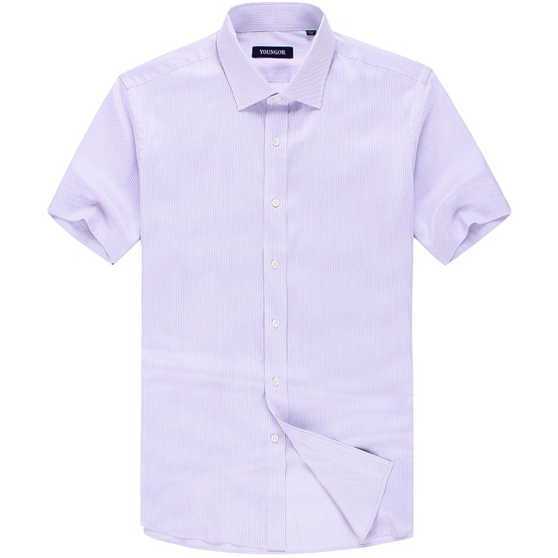 Youngor/雅戈尔男士商务正装夏季紫色条纹短袖衬衫100108