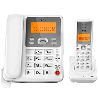 TCL D61家用子母机 无绳母子机 办公室商用远距离一拖一家用字母电话机 家用字母数字无绳电话机(白色)