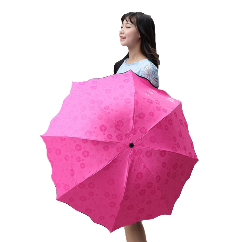 奕辰黑胶遇水开花雨伞 防晒黑胶晴雨两用三折叠太阳伞女士遮阳伞