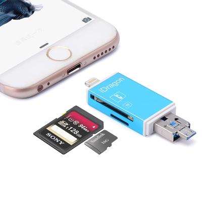 iDragon苹果读卡器iPhone 7/8 多功能安卓OTG 单反相机SD卡TF内存卡读卡器 天际蓝