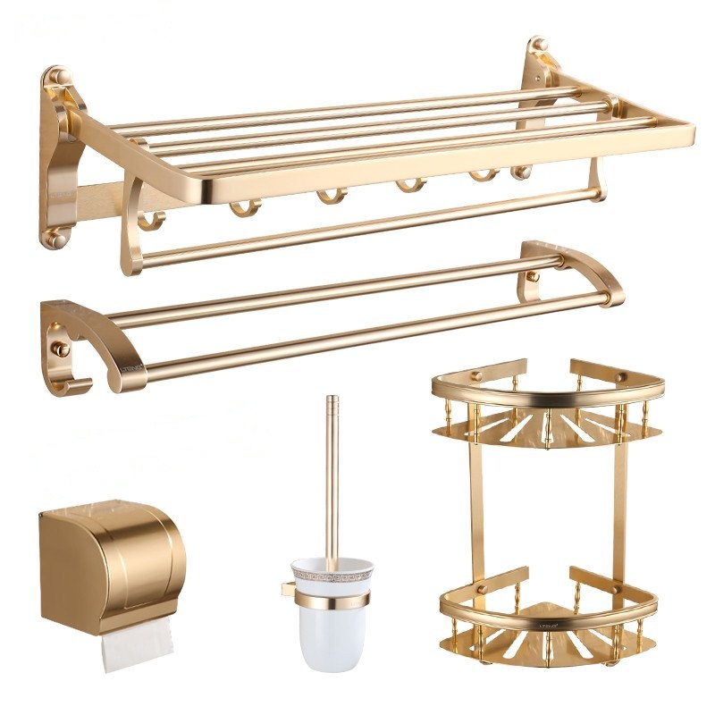 蓝藤 欧式太空铝毛巾架卫生间置物架金色浴巾架浴室五金挂件套装7600