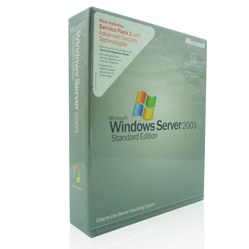 微软(Microsoft) 原装正版 服务器软件 windows server 2003英文标准版10用户 SP1 彩包