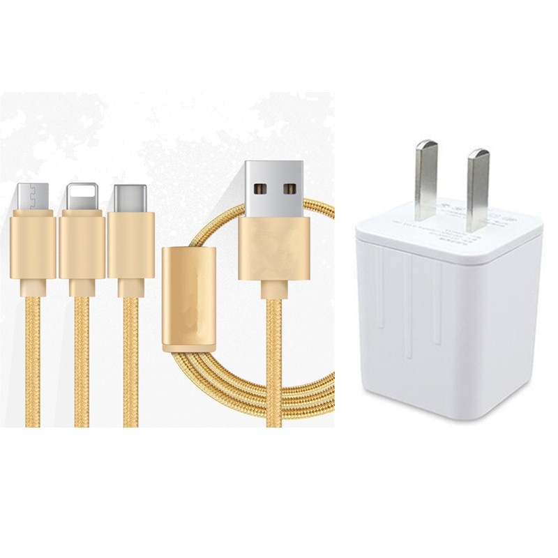 VIPin 双USB充电器一拖三充电线通用苹果安卓type-c线充电套装 适用OPPO findX/A3//R15 2.