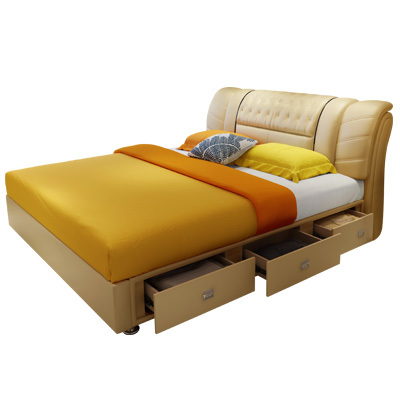 中艾 床 皮床 真皮床双人床 软床 现代卧室家具婚床 1.5米1.8米皮艺床
