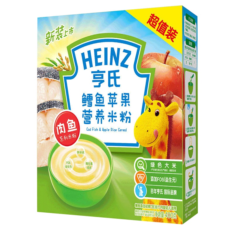 Heinz亨氏鳕鱼苹果米粉宝宝辅食400g 盒装