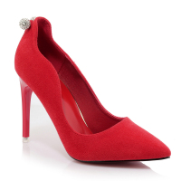 品点红色结婚鞋中跟水钻新娘鞋性感黑色高跟鞋细跟尖头单鞋女三种跟高可选