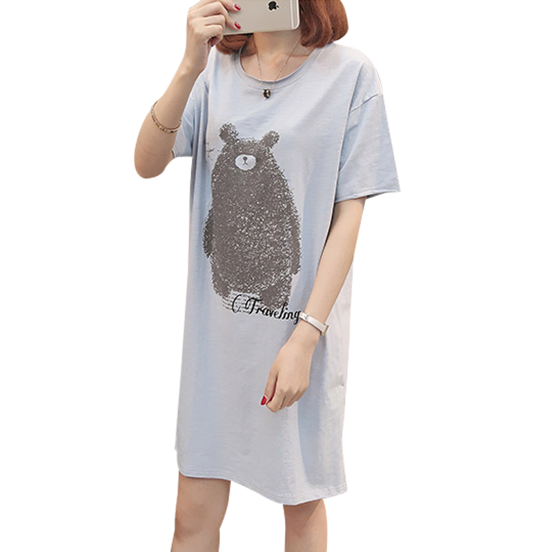 孕妇装夏装2018韩版纯棉孕妇上衣宽松中长款圆领时尚卡通孕妇T恤