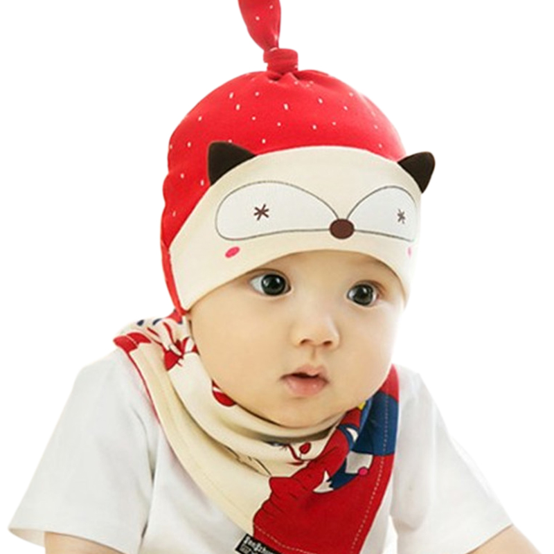 贝迪牛+儿童卡通帽子春季宝宝棉布帽小狐狸套头帽套装男女童
