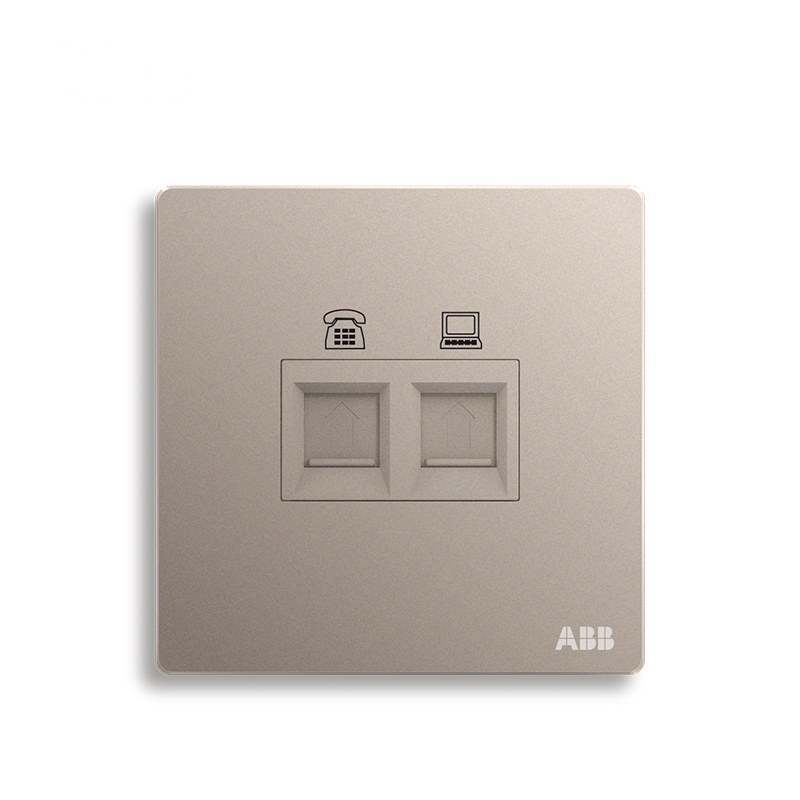ABB开关插座 轩致无框 朝霞金色 二位电话电脑网络插座AF323-PG
