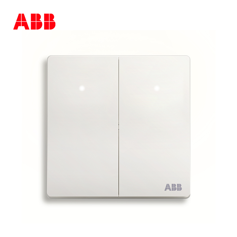 ABB开关插座 轩致无框 雅典白色 二位二开双控带灯开关面板AF168