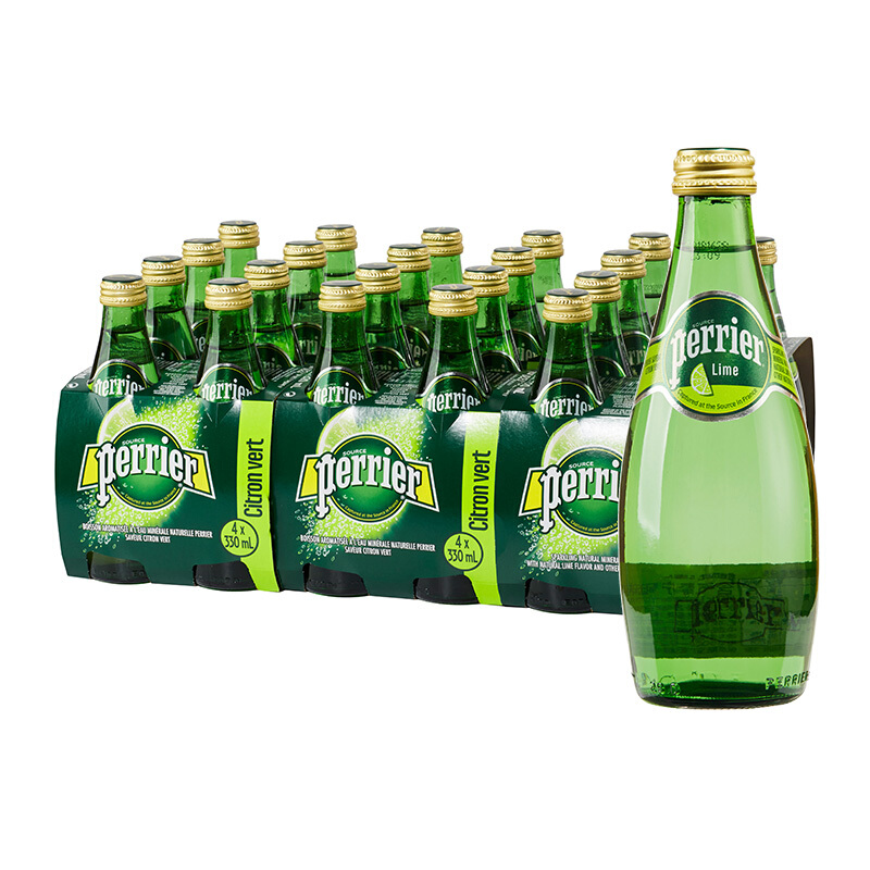 法国进口 巴黎水(Perrier) 青柠味 330ml*24瓶 含气天然矿泉水