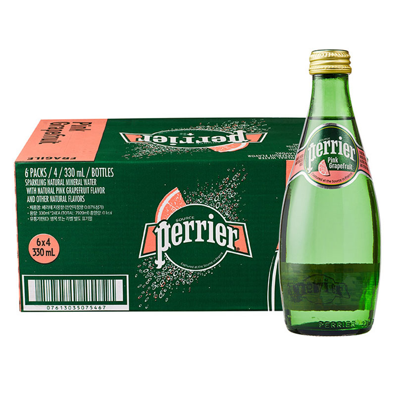 巴黎水(Perrier)西柚味330ml*24玻璃瓶 法国进口天然含气矿泉水