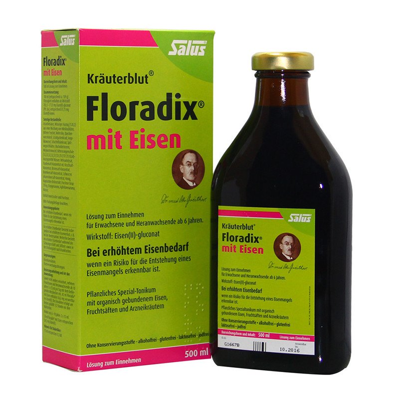 国内发货德国铁元salus绿版Floradix女性成人孕期术后补气血补铁补血500ml 盒装罐膳食营养补充剂
