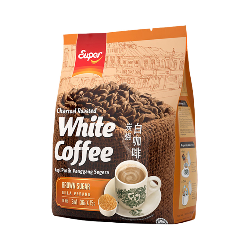 [买2送杯勺]马来西亚进口 Super超级牌炭烧三合一黄糖味炭烧白咖啡540g 速溶咖啡粉袋装