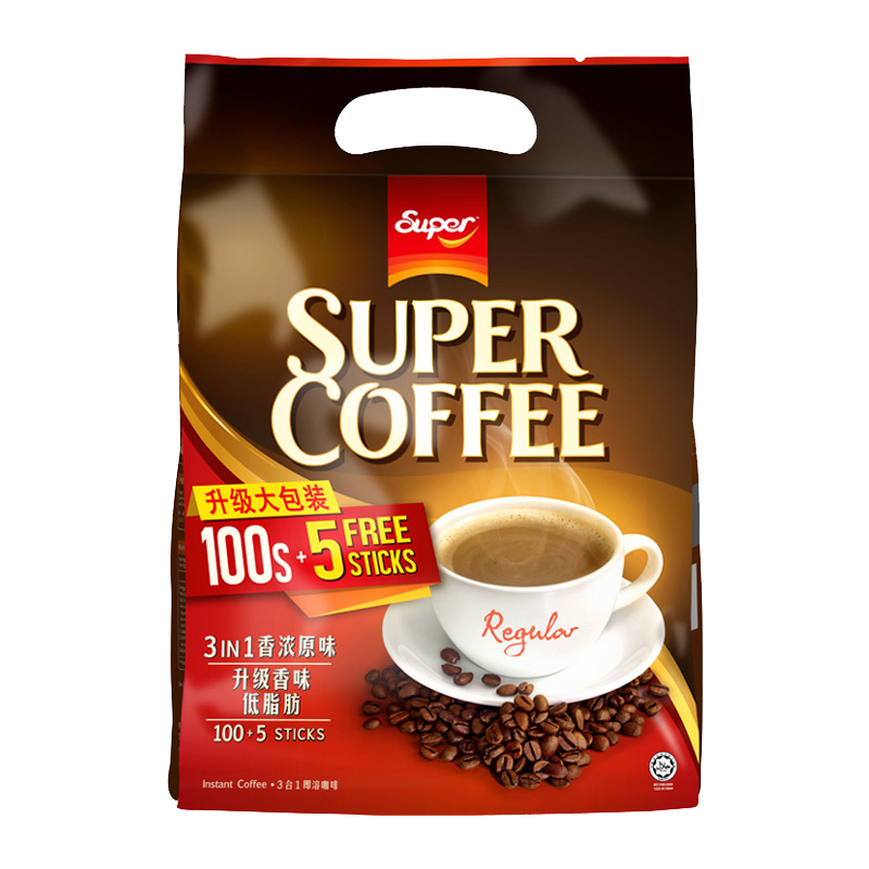 马来西亚原装进口 SUPER超级牌咖啡 原味咖啡105条 三合一速溶咖啡粉冲饮100+5条装