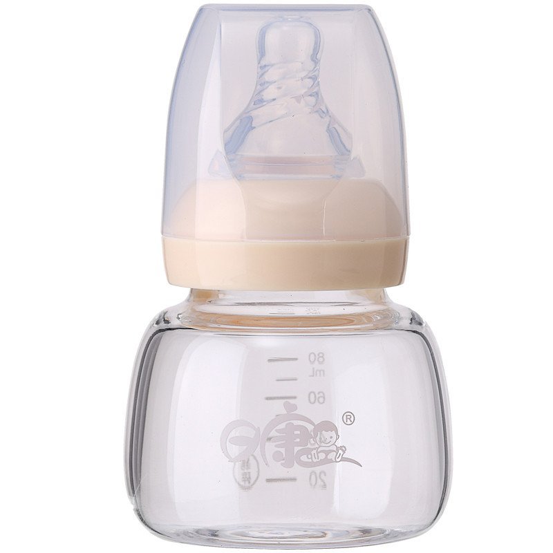 日康果汁奶瓶婴儿玻璃奶瓶宝宝辅食奶瓶80ml标准口径喝水米糊瓶RK-3057[白色]
