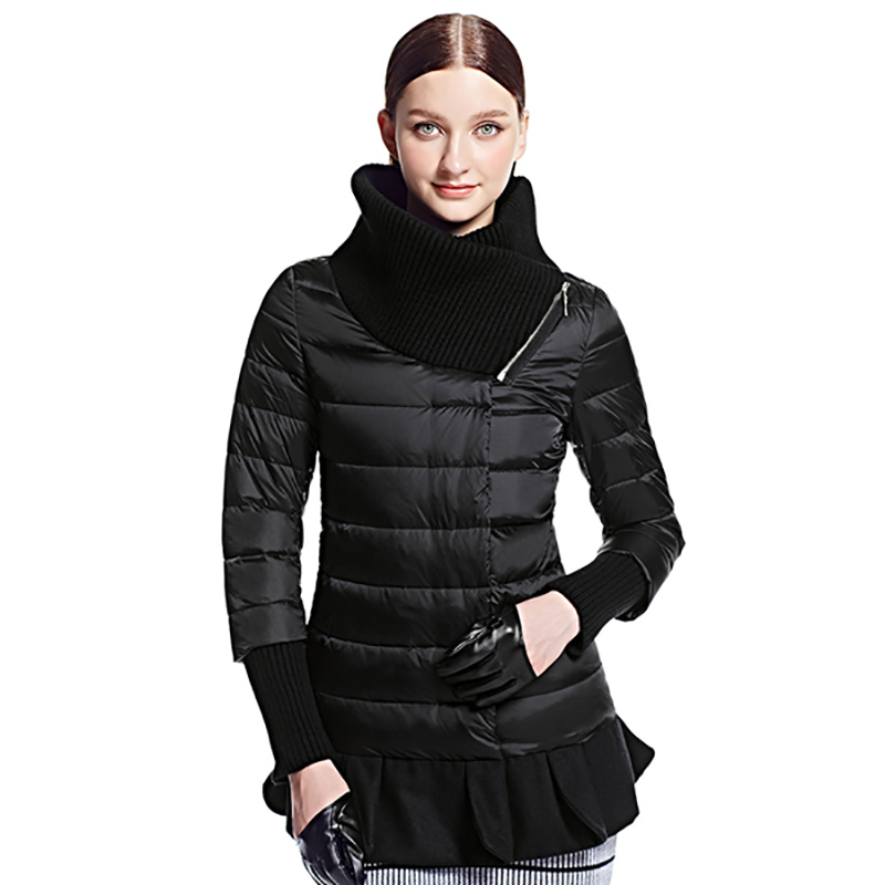 艾莱依2015冬新款韩版针织拼接加厚羽绒服女 荷叶边裙摆ERAL6002D