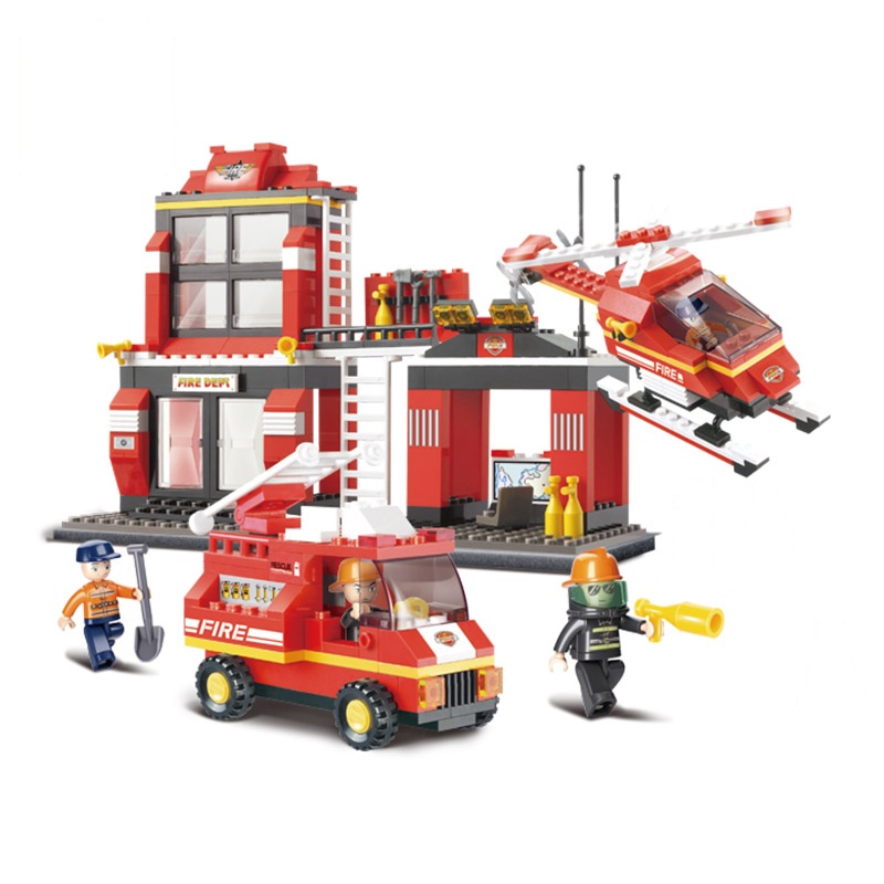 快乐小鲁班 积木玩具 拼插/拼接/拼装模型 城市急速火警消防车飞机 紧急救援出动B0225