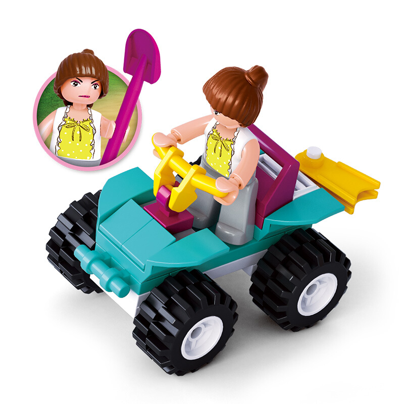小鲁班海豚湾系列拼装积木儿童益智拼插女孩玩具-ATV沙滩车B0599