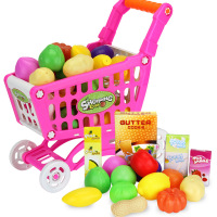 过家家仿真购物车 大号手推车含配件蔬菜水果 宝宝玩具1-3-6岁儿童玩具超市购物车套装 女孩礼物 粉色