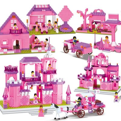 沃马 快乐女孩7合一场景积木城堡花园拼装拼插儿童女孩益智玩具