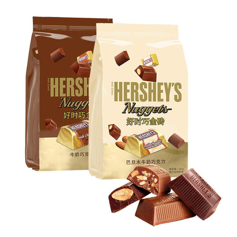 好时巧金砖Nuggets巧克力好时巴旦木牛奶巧克力袋装425g袋婚庆喜糖休闲零食