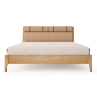 斯品家居 悠原软包双人床 白蜡木实木框架床 软包家用双人床架 原木色1.5米床 原木色-1.5米