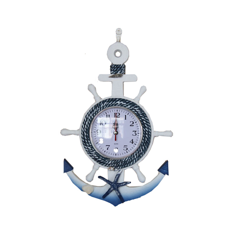 MUKUN沐坤 时尚创意钟表 壁饰 地中海舵手船锚个性挂钟钟表 客厅壁挂装饰航海时钟