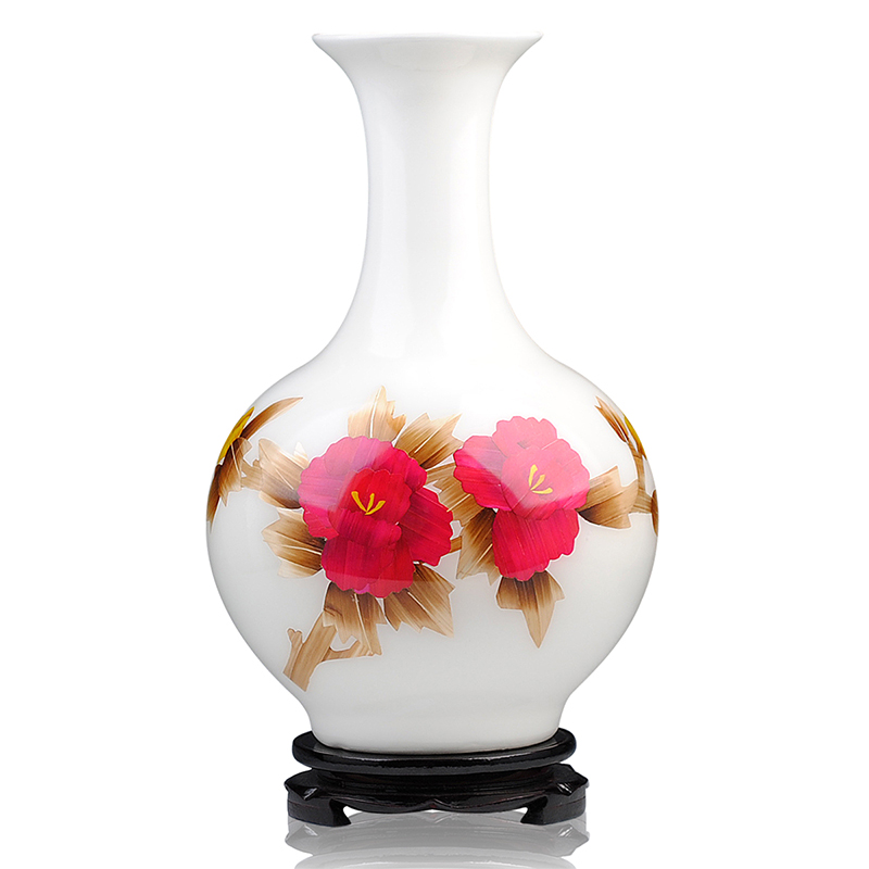景德镇陶瓷器 麦秆牡丹花瓶 现代时尚工艺品摆件赏瓶 白底安全包装