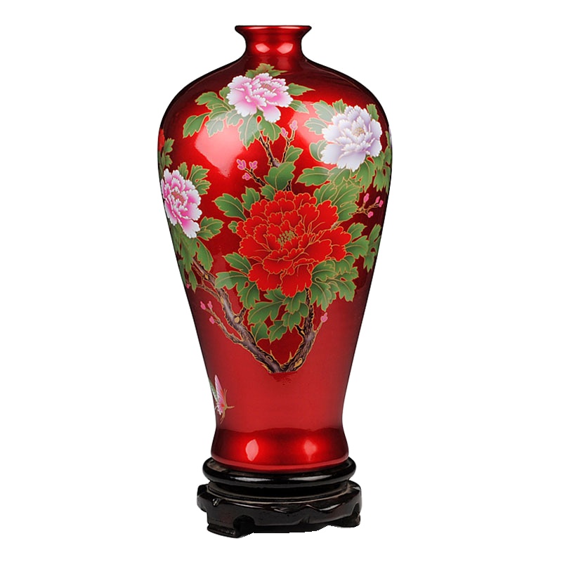 彩帮景德镇陶瓷器花瓶 现代家居客厅工艺品摆件红色梅瓶
