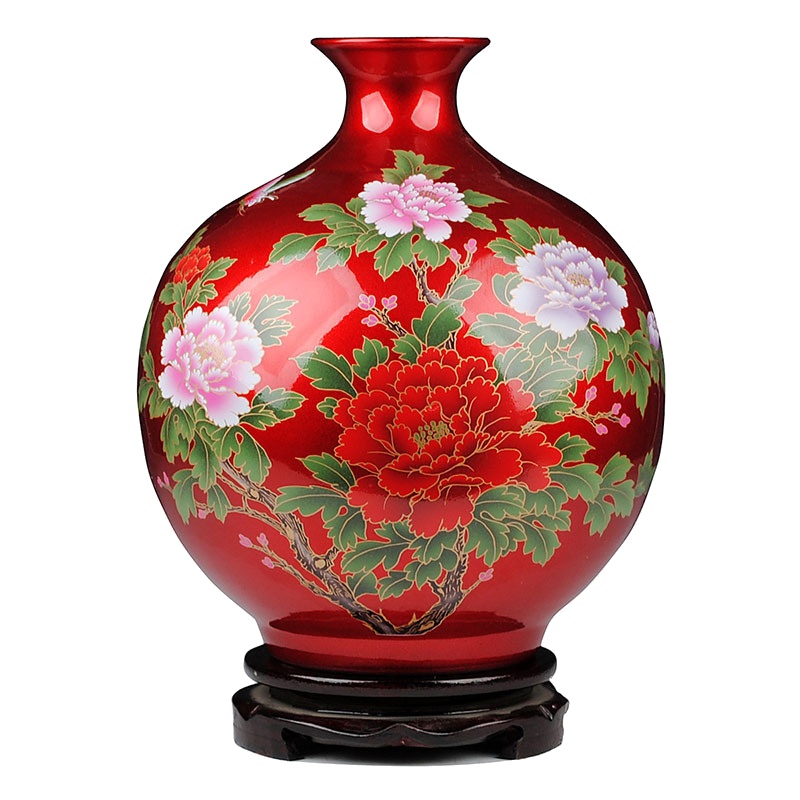景德镇陶瓷器花瓶 现代家居客厅工艺品摆件红色石榴