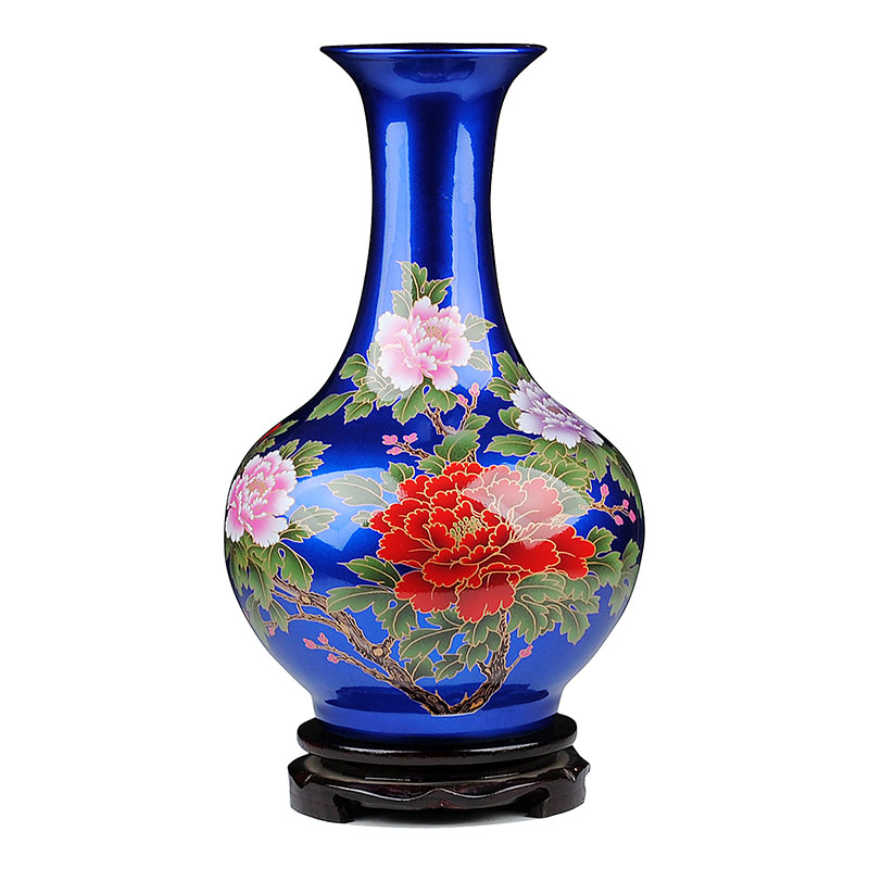 彩帮景德镇陶瓷器花瓶 现代家居客厅工艺品摆件蓝色赏瓶