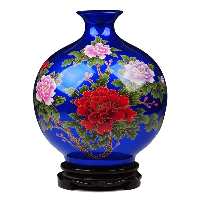 景德镇陶瓷器花瓶 现代家居客厅工艺品摆件蓝色石榴