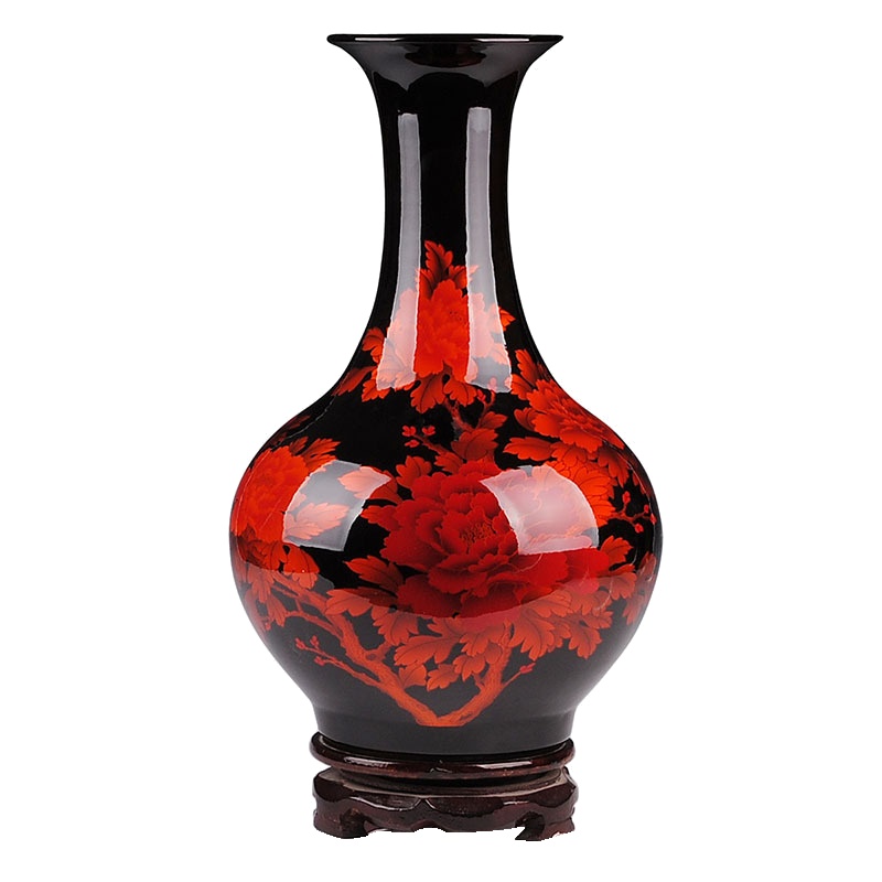彩帮景德镇陶瓷器花瓶 现代家居客厅工艺品摆件黑色赏瓶