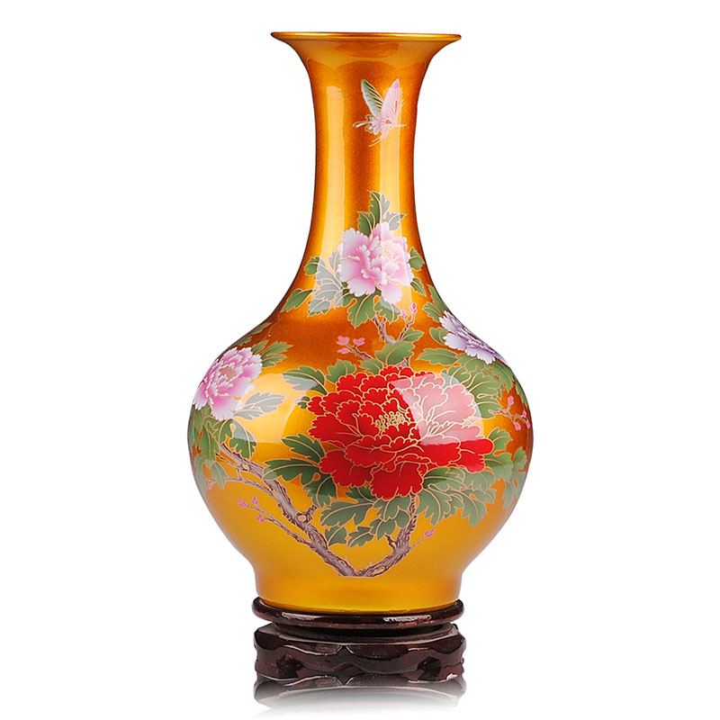 彩帮景德镇陶瓷器花瓶 现代家居客厅工艺品摆件金色赏瓶