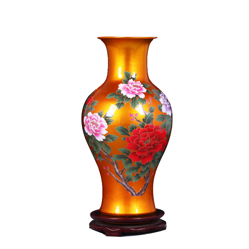 彩帮景德镇陶瓷器花瓶 现代家居客厅工艺品摆件金色鱼尾