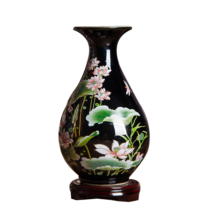 彩帮景德镇陶瓷花瓶摆件客厅插花花器乌金釉瓷器现代中式家居装饰品5